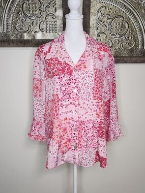 Vtg. Blair Women’s Pink Floral Patchwork Print Button-Up Blouse XL Cottagecore